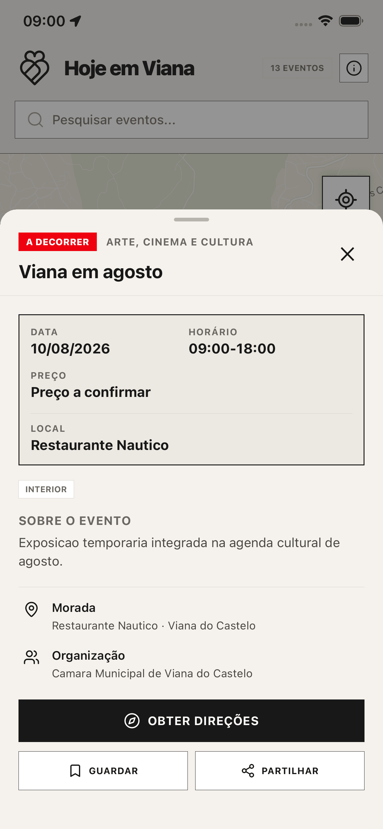 Detalhes de um evento na app
